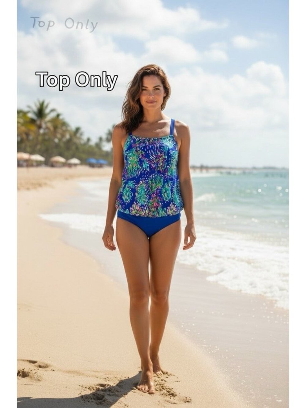 Kim Gravel Swimsuits For All Tankini TOP ONLY Womens 18W Blue Tropical NWOT